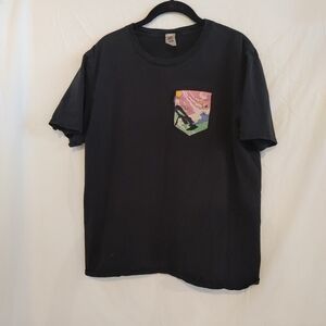 LSP T-‎ Shirt Men's Sz L Black Contrast Pocket Tee Colorful Crewneck Cotton.